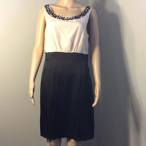 H & M BLACK & CREAM SLEEVELESS SILK-BLEND DRESS